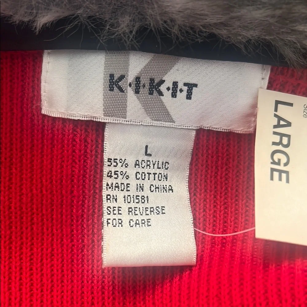 NWT❤️KIKIT Vintage Red Cardigan Detachable Faux Fur Collar Size Large